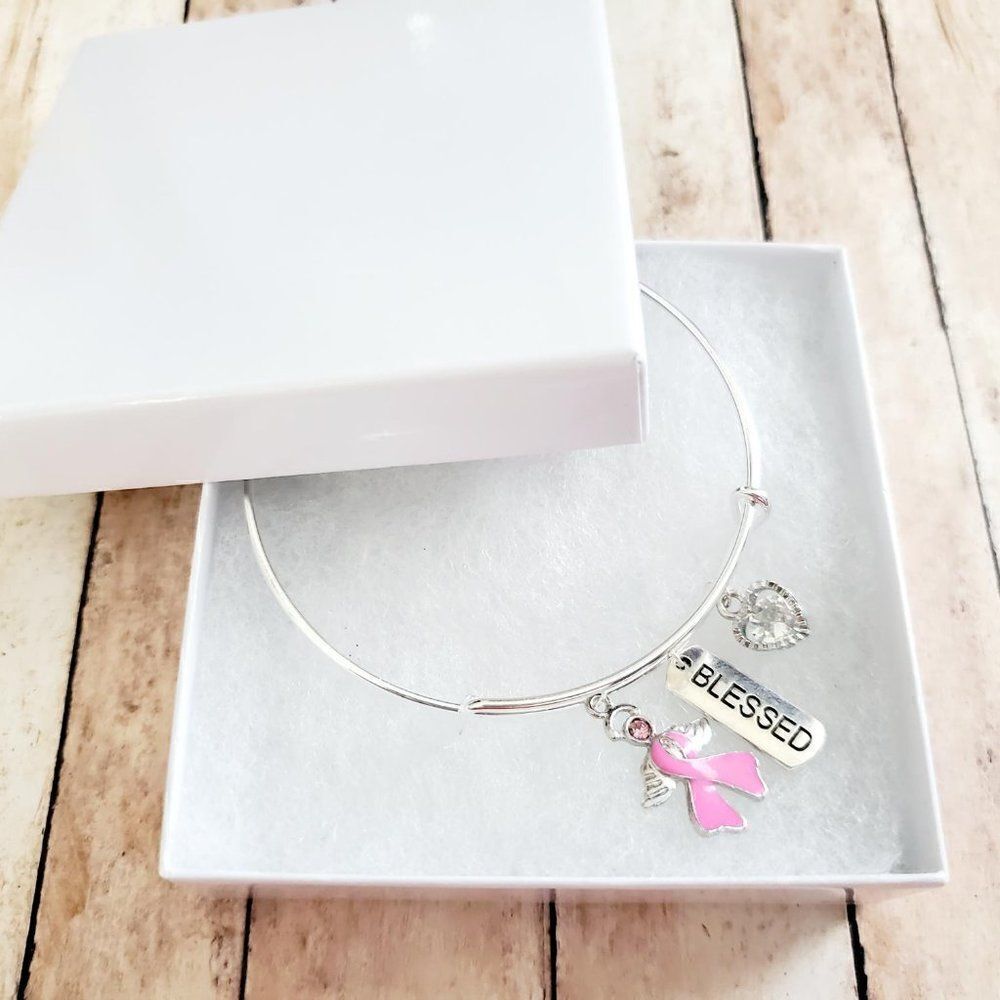 Breast Cancer Awareness Bracelet, Pink Ribbon, Motivational Gift